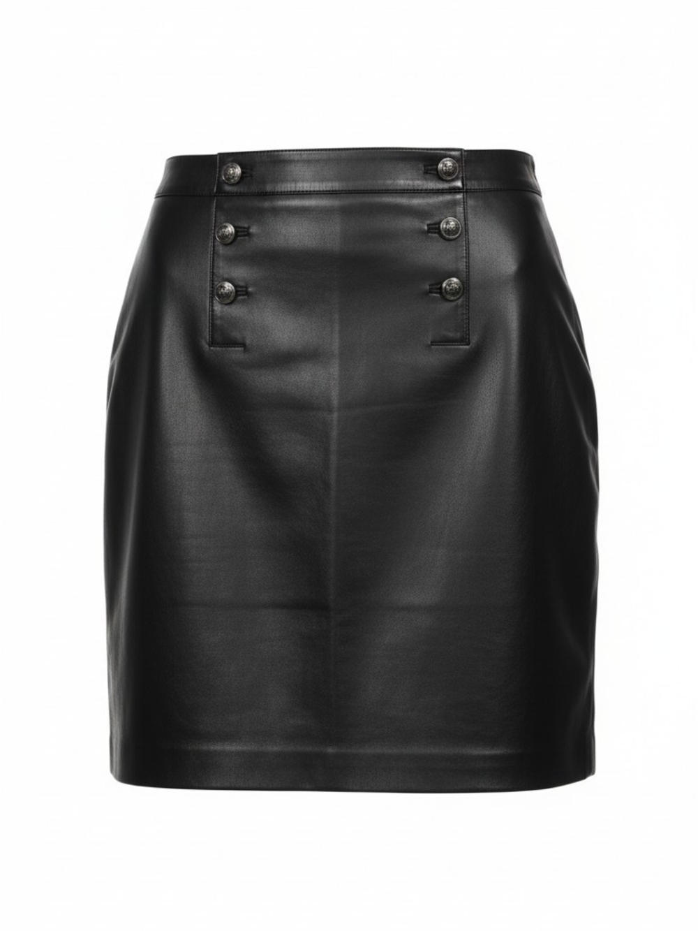 Karl Lagerfeld Black Faux Leather Button-Detail Mini Skirt Size 10